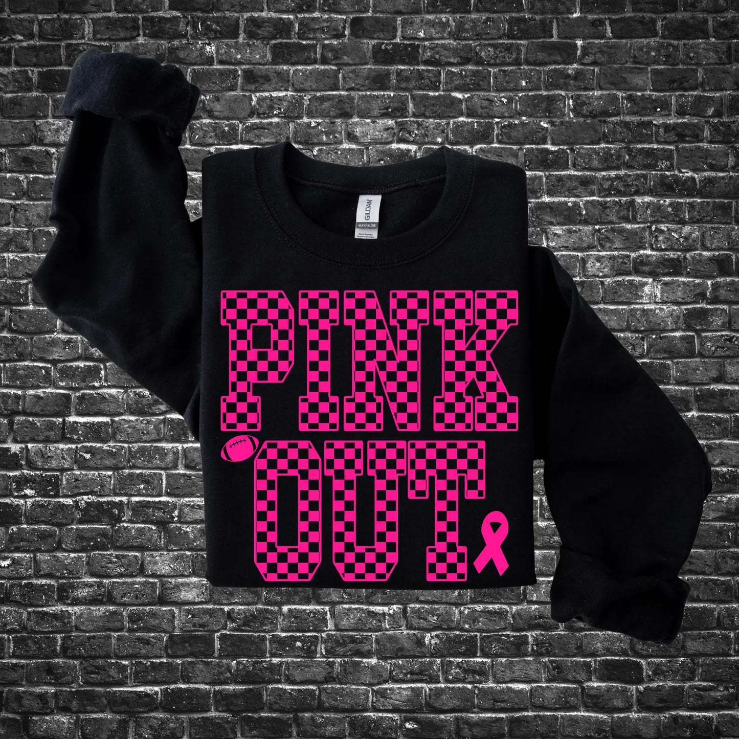 **HALFTIME DEAL** Pink Checkered Pink Out Black Sweatshirt