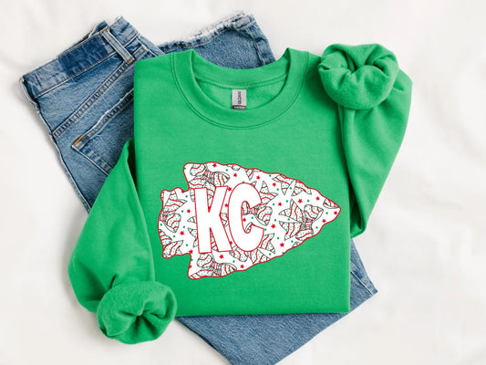 **HALFTIME DEAL** White KC Multi Cakes Arrowhead Irish Green Sweatshirt