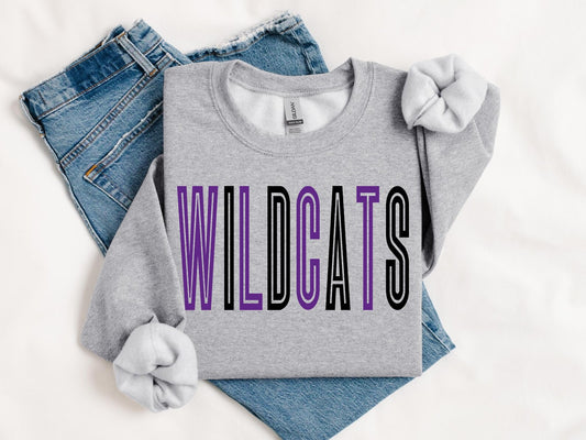 Retro Black & Purple Wildcats Sports Grey Sweatshirt