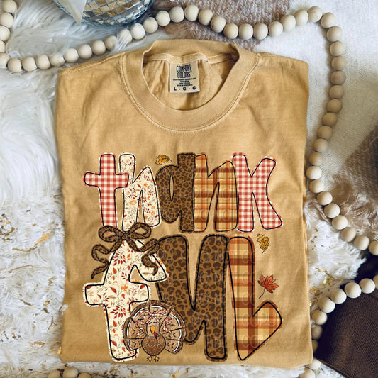 Plaid Thankful Mustard Tee