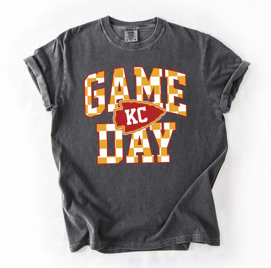 **HALFTIME DEAL** Gold & White Game Day Checkered KC Arrow Pepper Tee