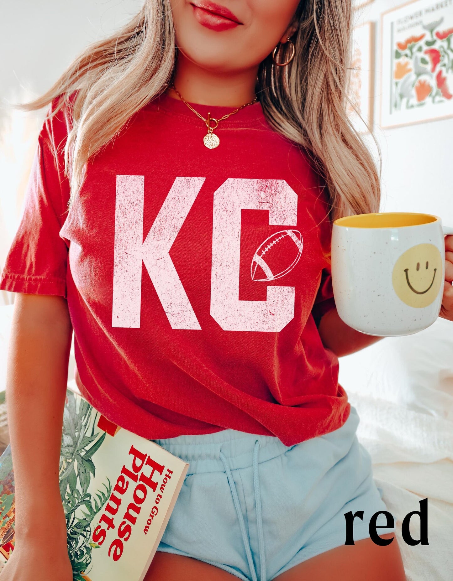 **HALFTIME DEAL** White Distressed KC Inside Football Red Tee