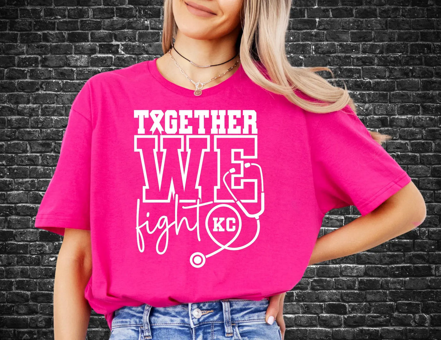 **HALFTIME DEAL** White Together We Fight KC Stethoscope Heliconia Tee