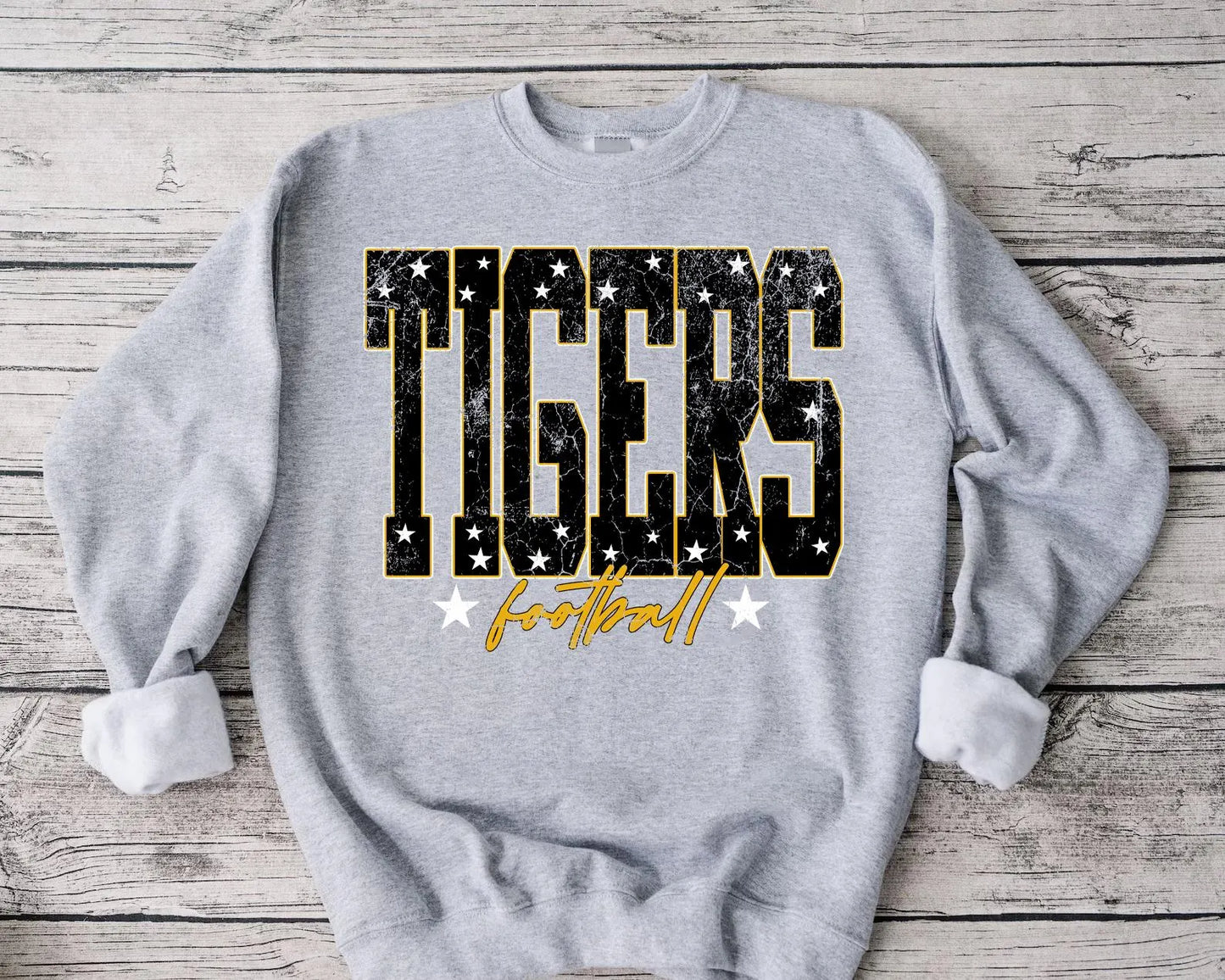 Distressed Tigers Football Stars Sports Grey Sweatshirt