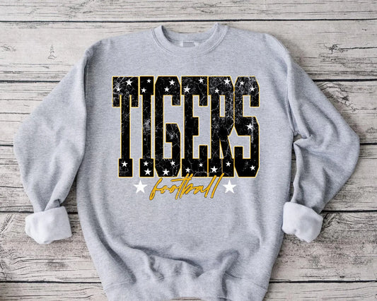 Distressed Tigers Football Stars Sports Grey Sweatshirt