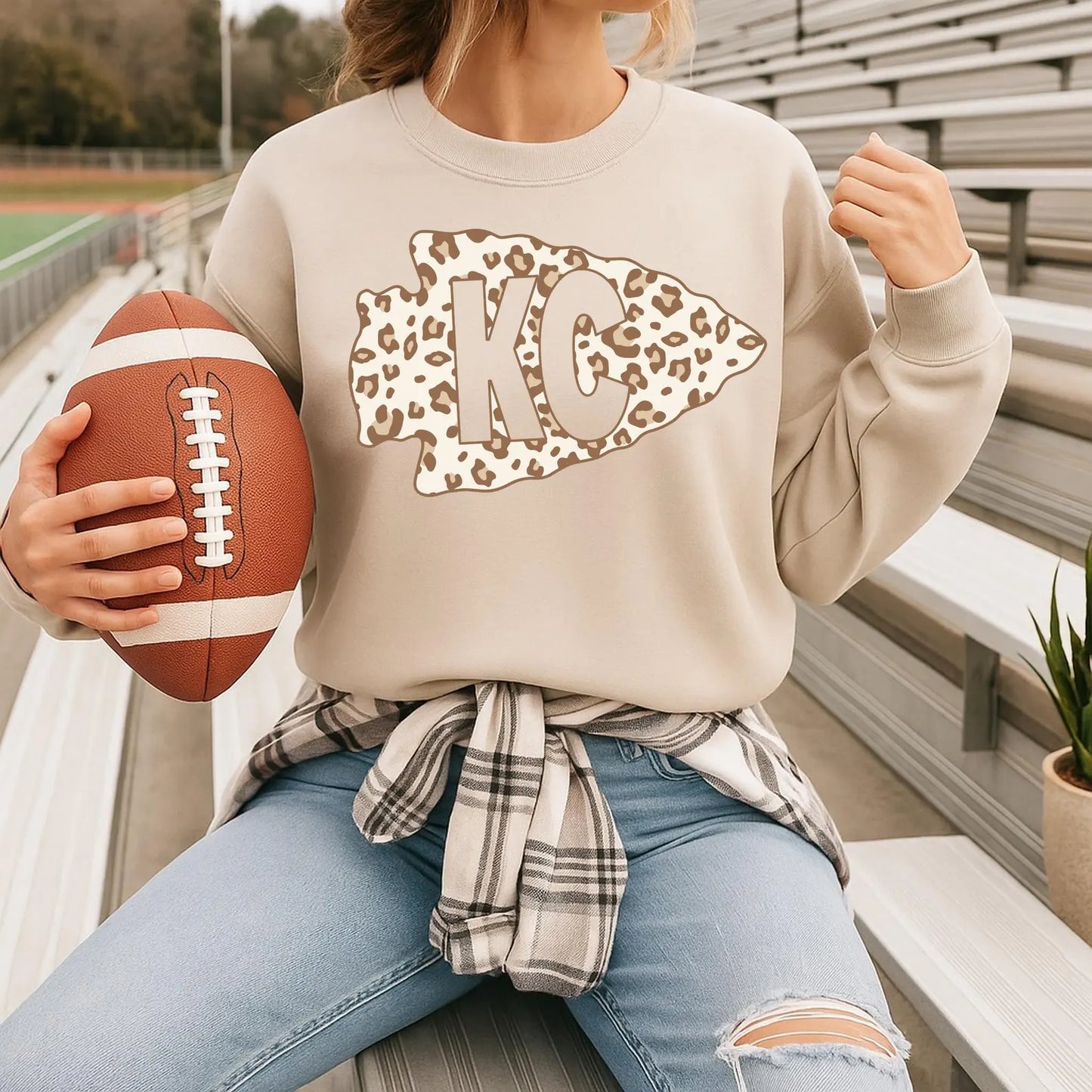 **HALFTIME DEAL** Transparent KC Leopard Arrowhead Sand Sweatshirt