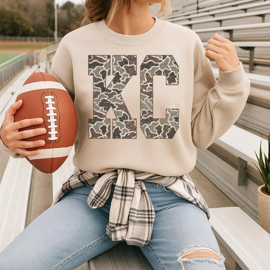 **HALFTIME DEAL** Distressed KC Duck Camo Sand Sweatshirt
