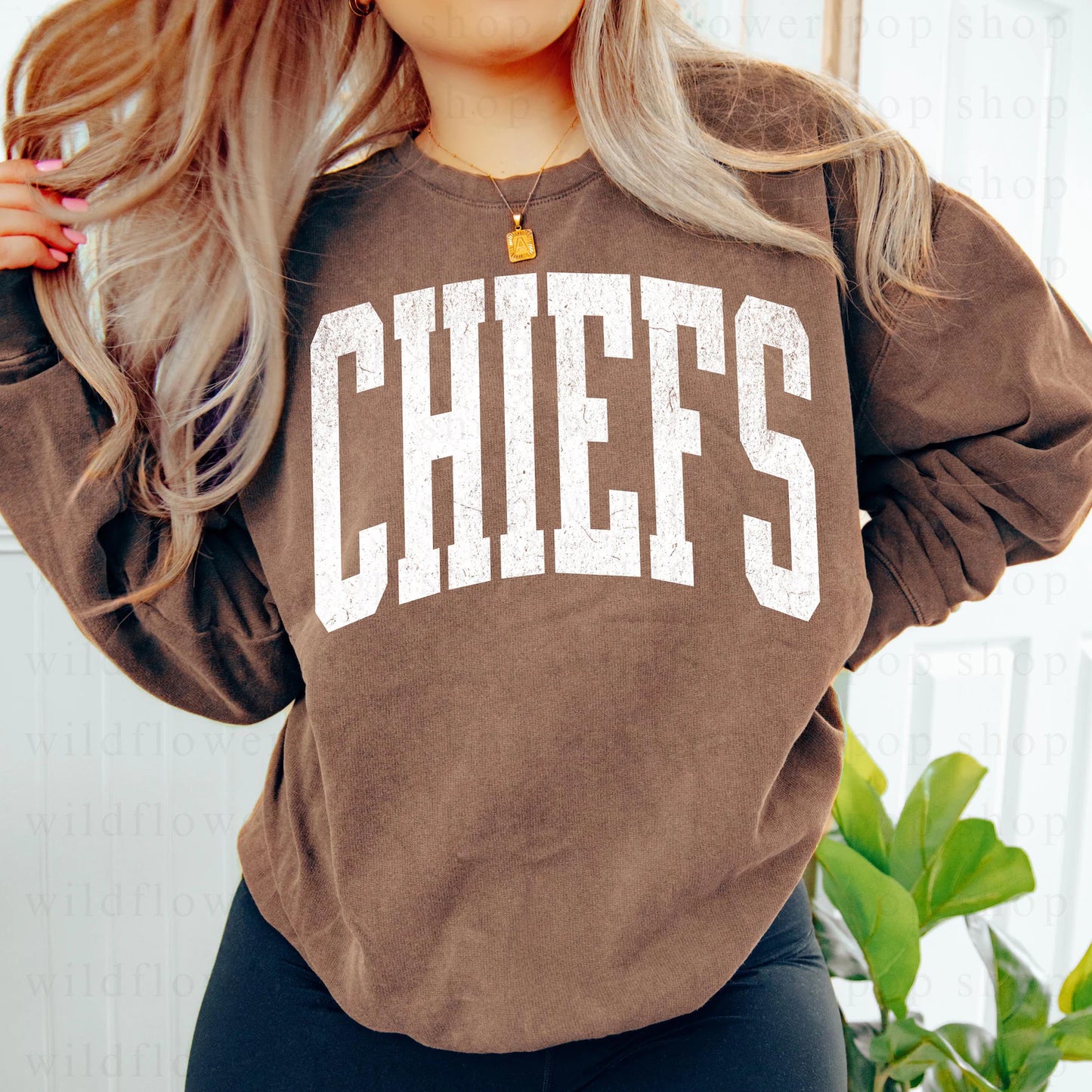 **FIRST 50** White Distressed Block Letters Espresso Long Sleeve Tee