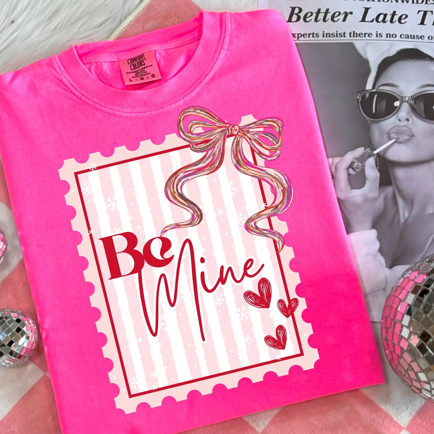 Striped & Bow Be Mine Neon Pink Tee
