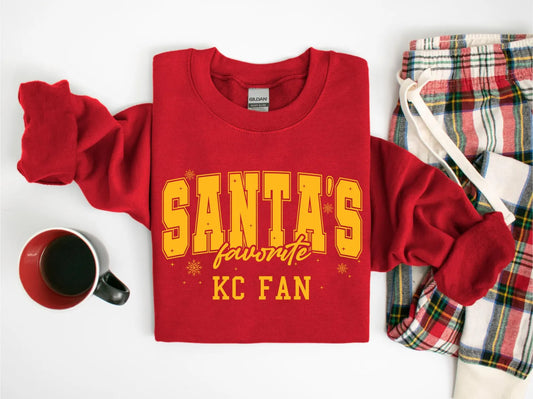 **HALFTIME DEAL** Gold Santa's Favorite KC Fan Red Sweatshirt
