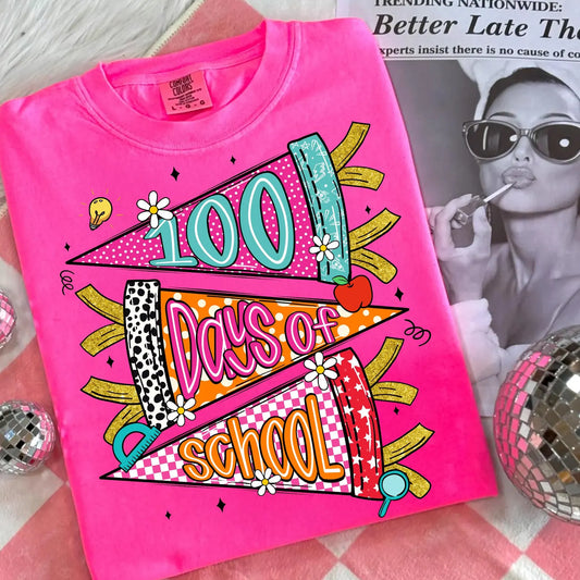 Preppy 100 Days Of School Neon Pink Tee