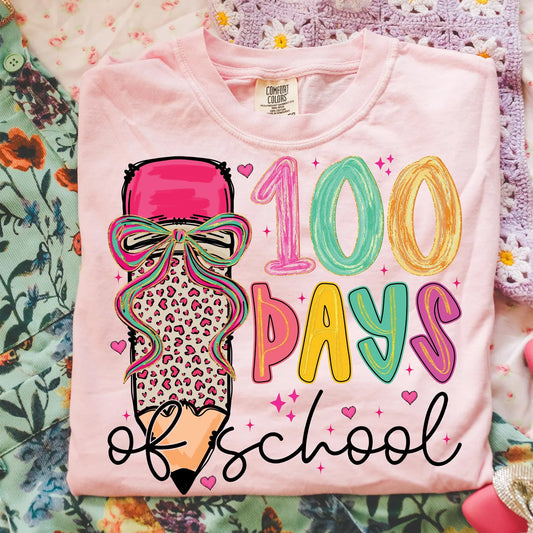 100 Days Of School Leopard Heart Pencil Blossom Tee