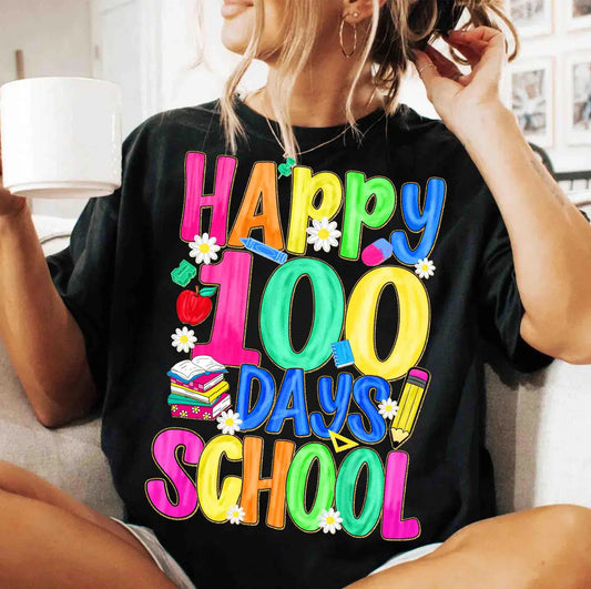 Colorful Happy 100 Days Of School Black Tee