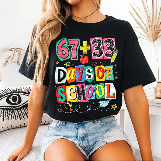 **ADULT ** 67 + 33 Days of School Black Tee