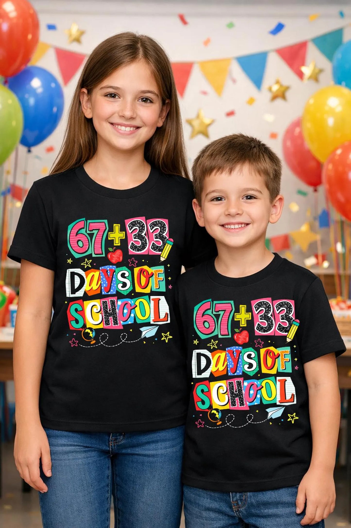 **YOUTH ** 67 + 33 Days of School Black Tee