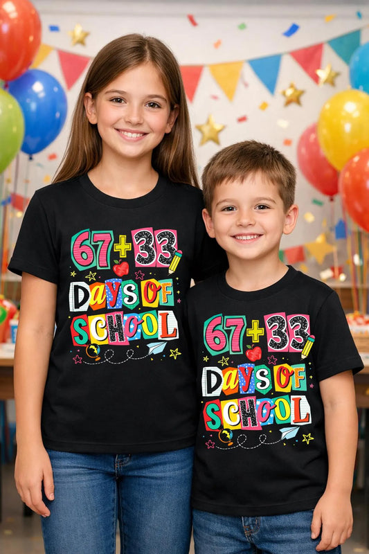 **YOUTH ** 67 + 33 Days of School Black Tee