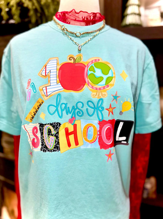 Doodle 100 Days Of School Chalky Mint Tee