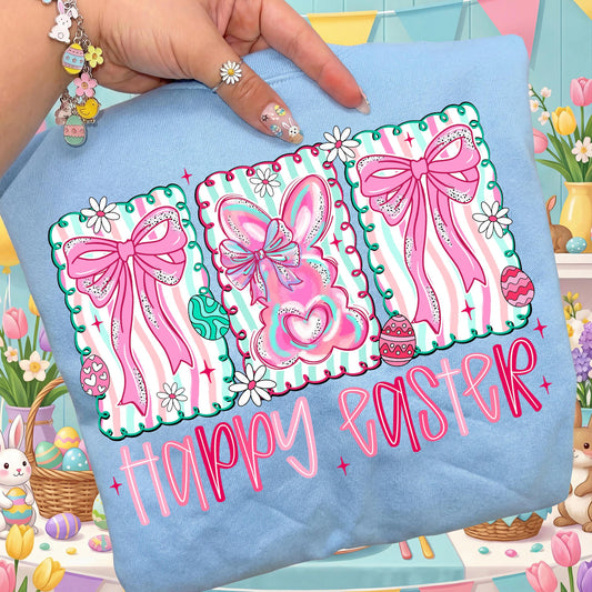 Happy Easter Bunny Coquette Light Blue Sweatshirt