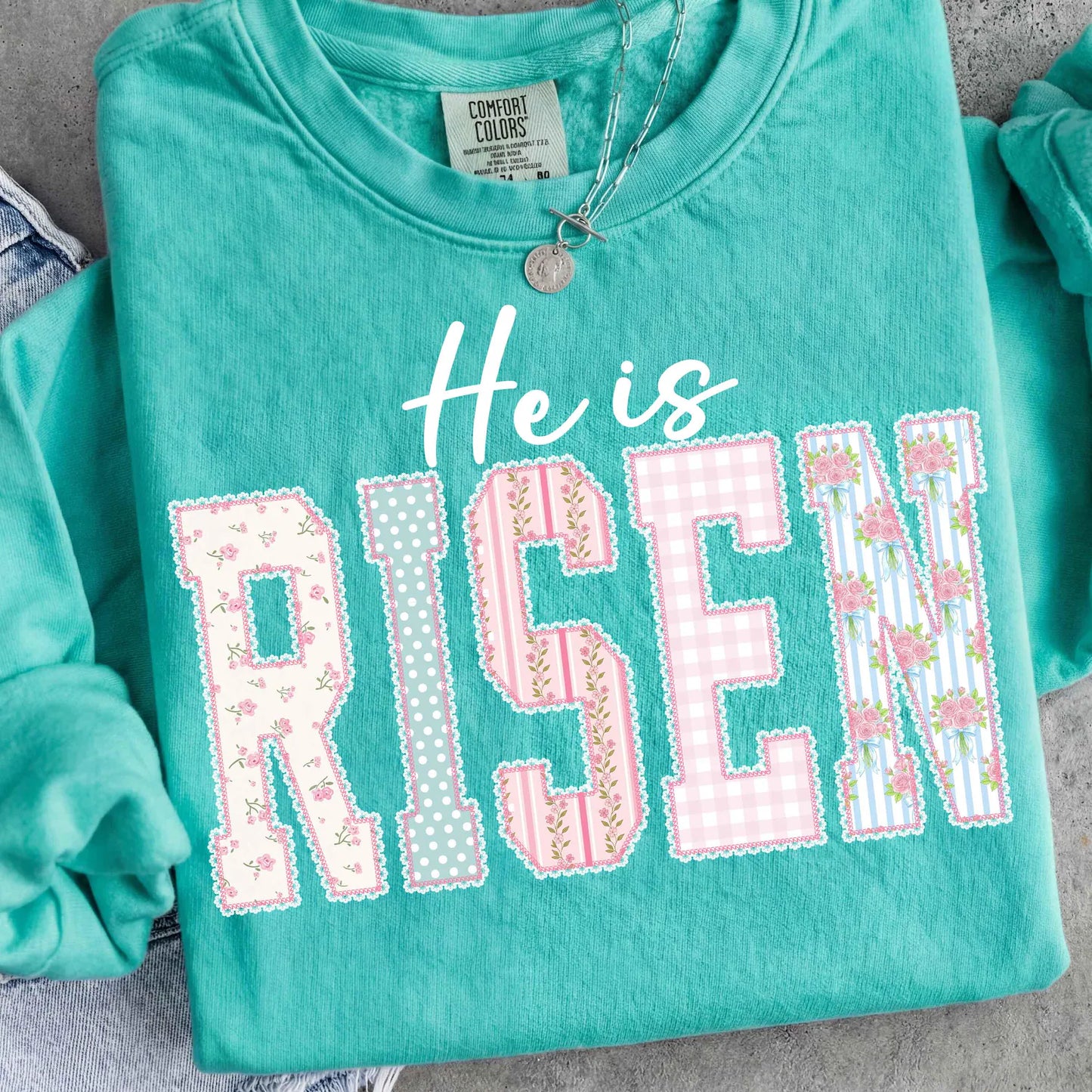 Floral He Is Risen Seafoam Sweatshirt