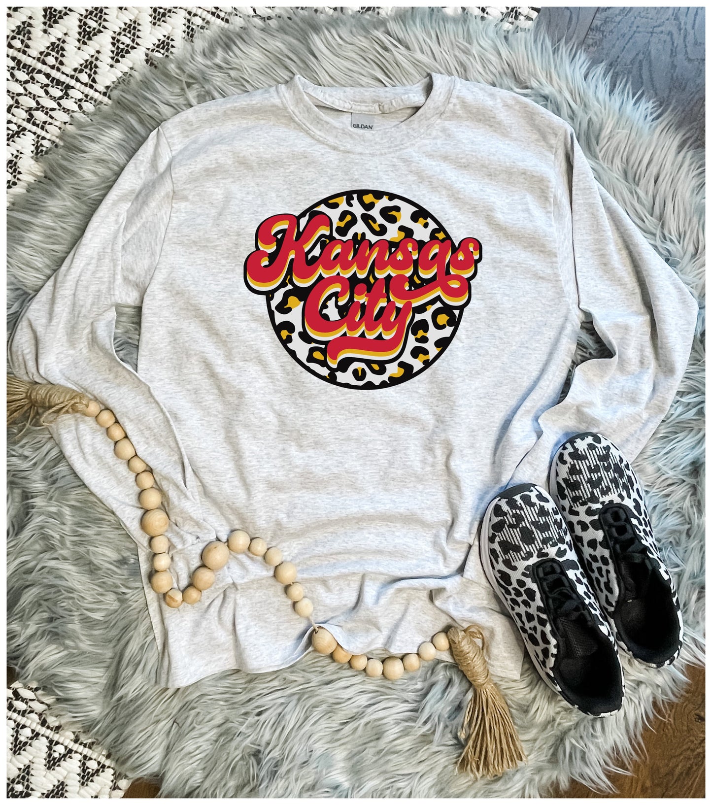 Retro Leopard Circle Kansas City Long Sleeve Tee