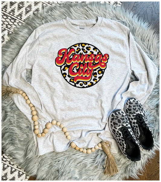 Retro Leopard Circle Kansas City Long Sleeve Tee