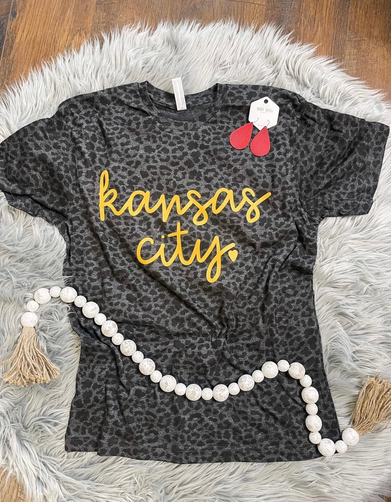Gold Kansas City Script Black Leopard Tee
