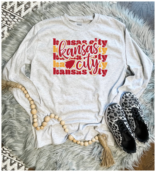 **HALFTIME DEAL** Kansas City Stacked Ash Long Sleeve Tee