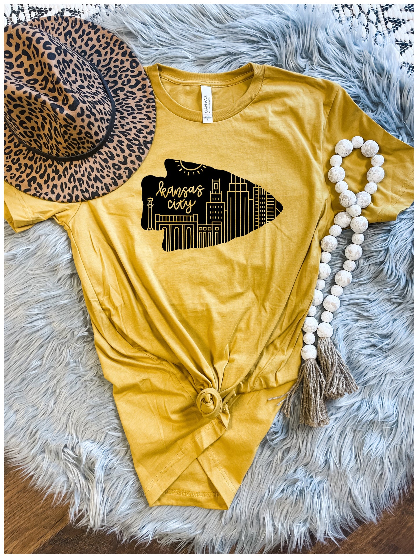 Kansas City Arrowhead Skyline Mustard Tee