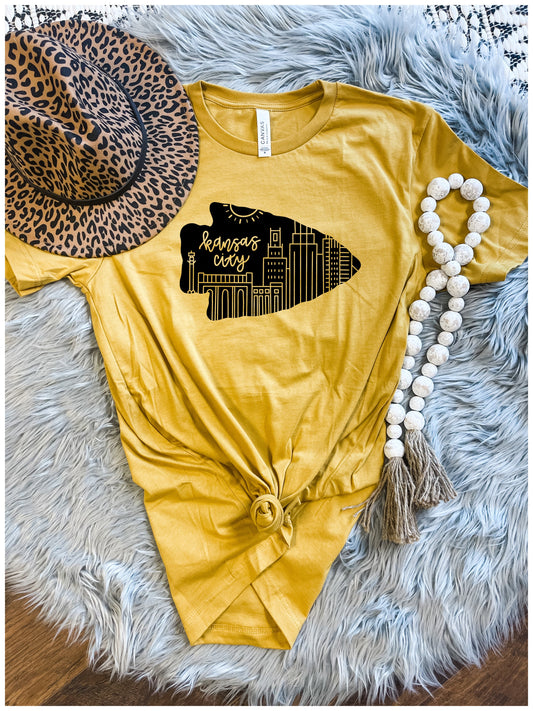 Kansas City Arrowhead Skyline Mustard Tee