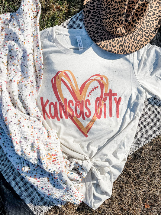 **HALFTIME DEAL** Kansas City Script Heart Oatmeal Tee