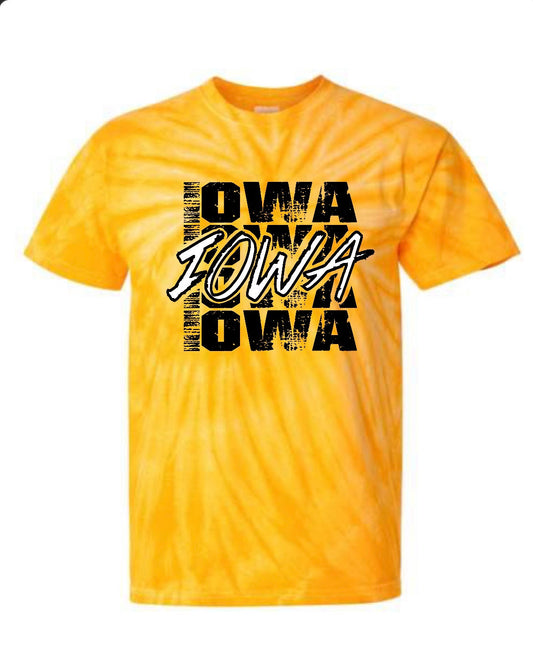 Black & White Iowa Repeat Gold Tie Dye Tee