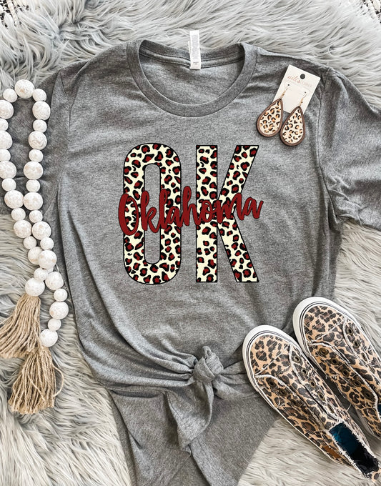 Crimson Leopard Oklahoma Charocal Tee