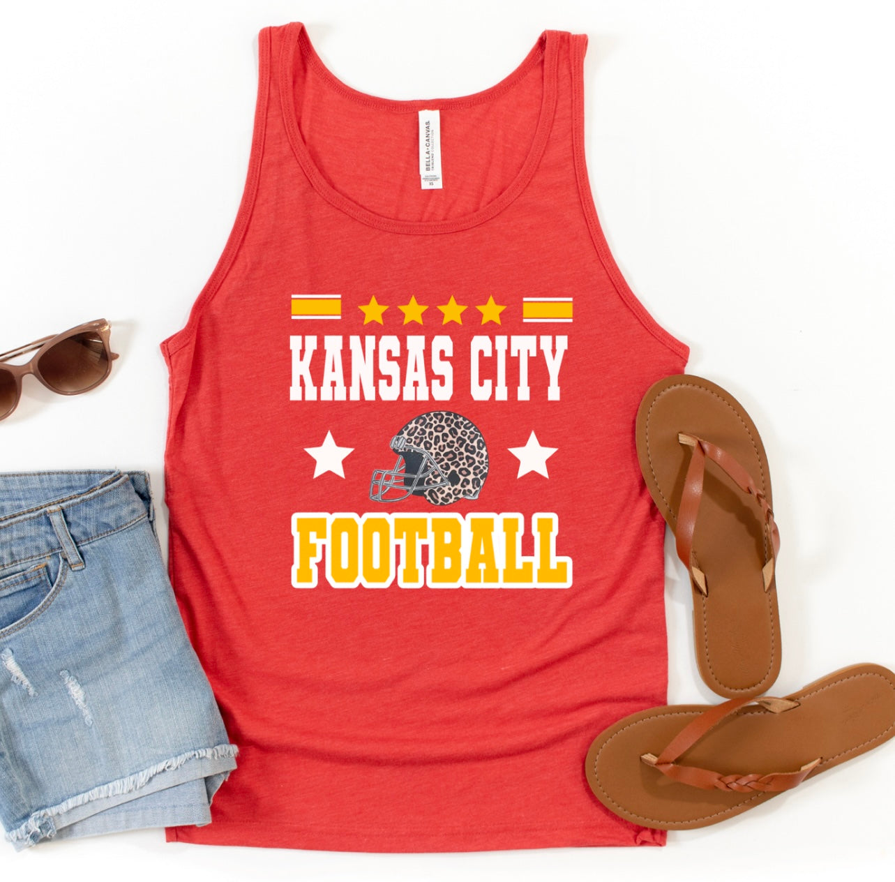Kansas City Football Leopard Helmet Red Tank Top