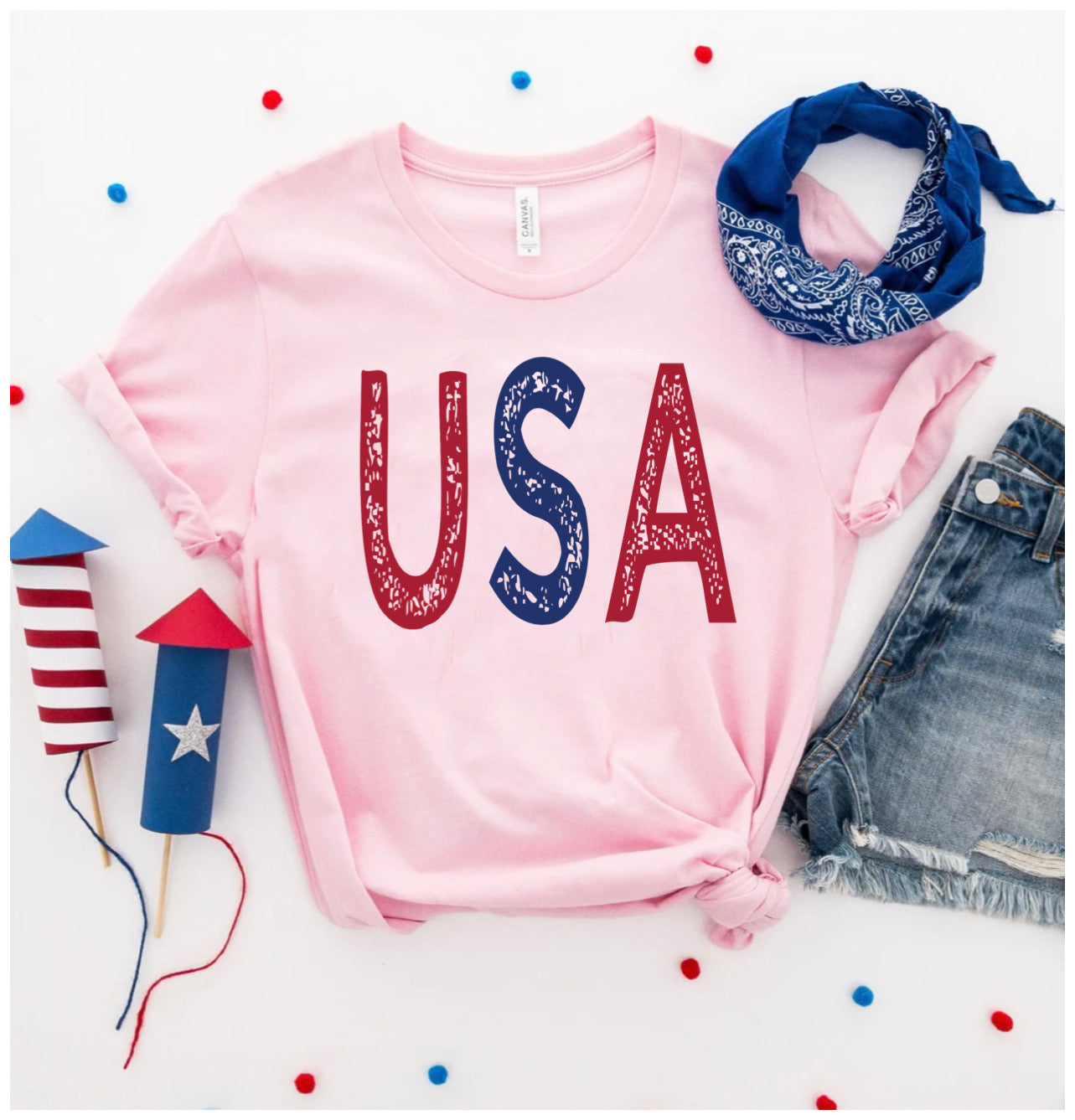 Red & Blue USA Pink Tee