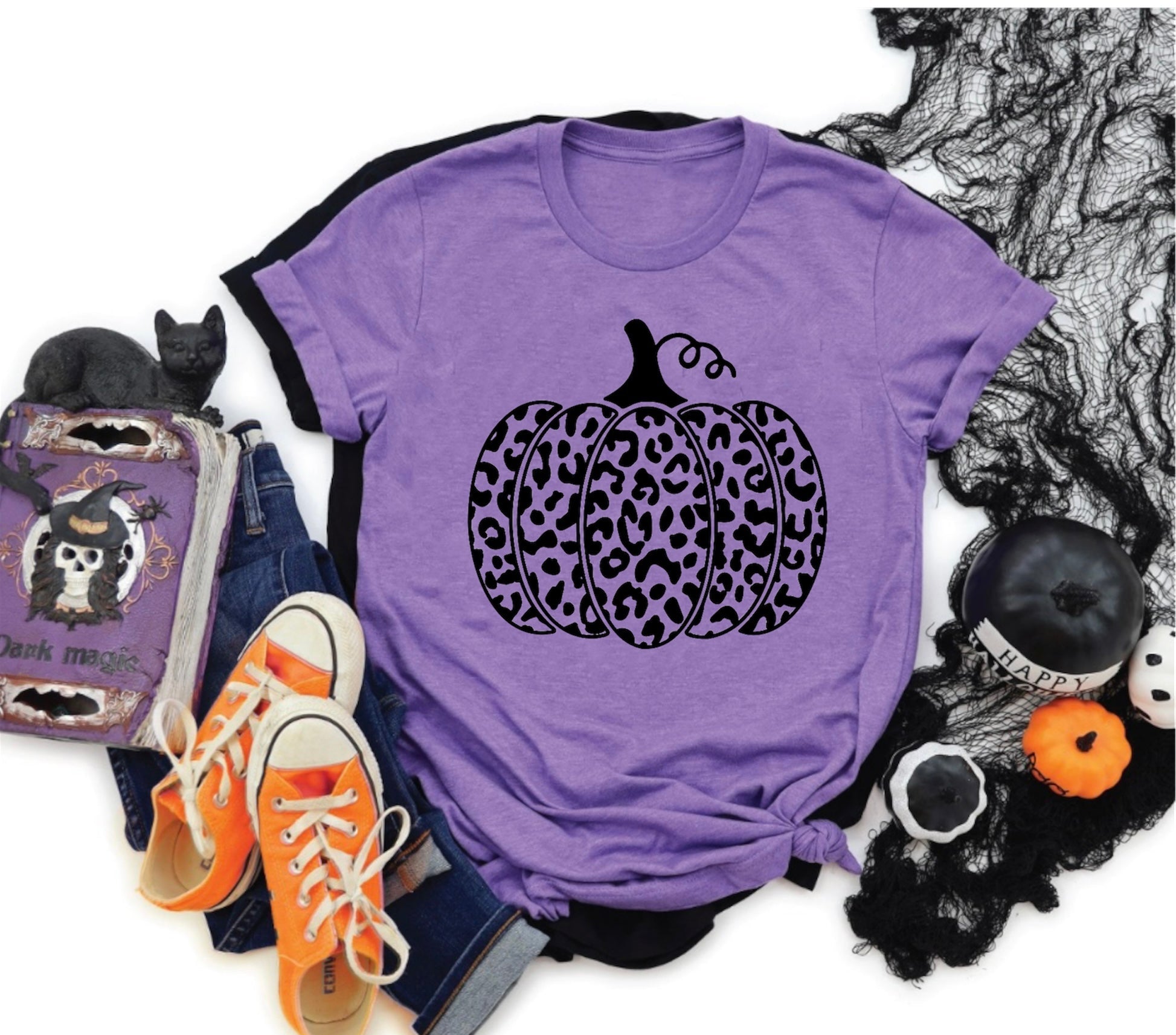 Black Leopard Pumpkin Purple Tee