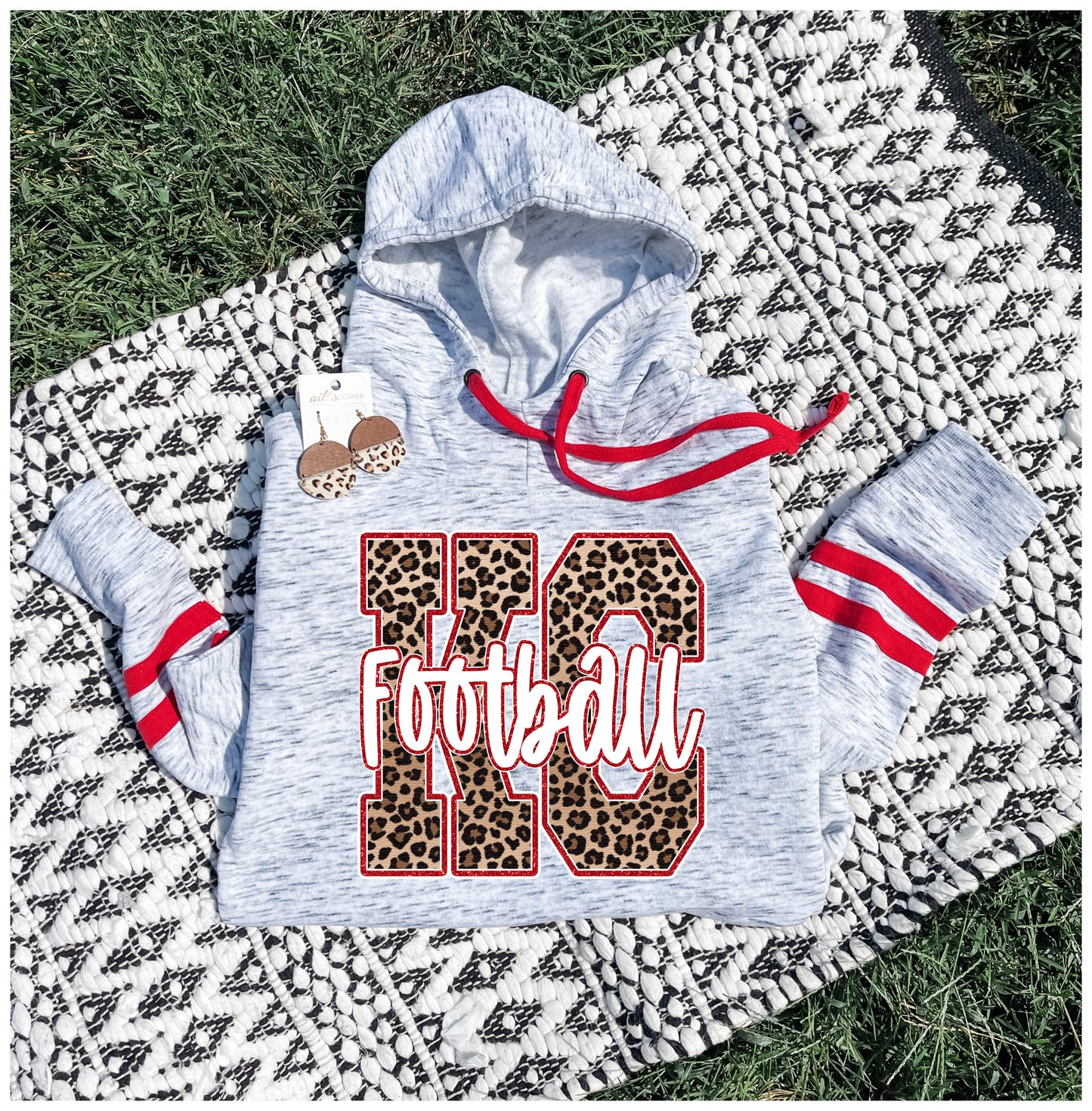 Leopard KC Football Women's Red Striped Hoodie