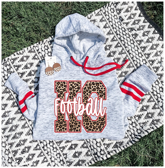Leopard KC Football Women's Red Striped Hoodie