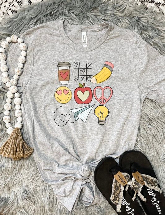 Teacher Doodle Heather Grey Tee