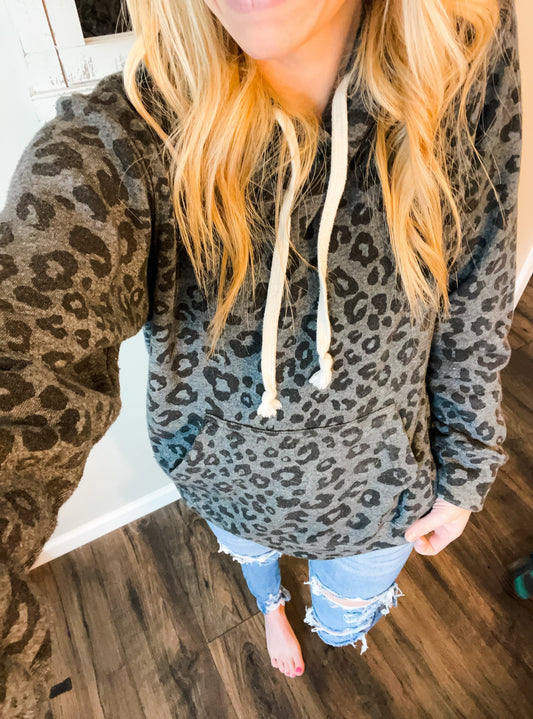 Black Leopard Fleece Hoodie