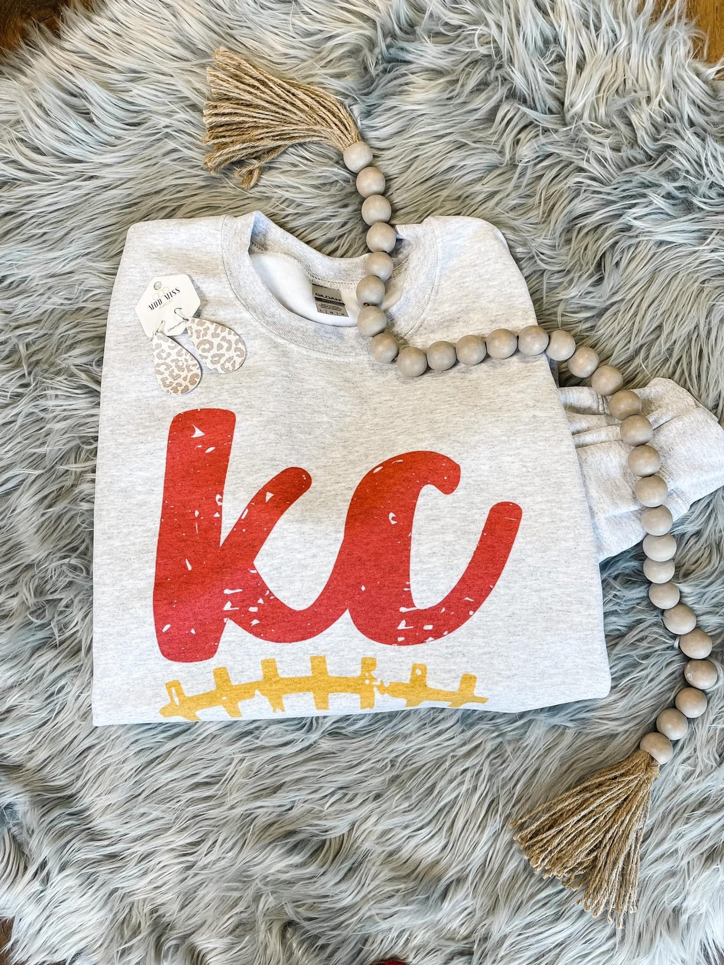 Red KC Football Stitching Ash Sweatshirt