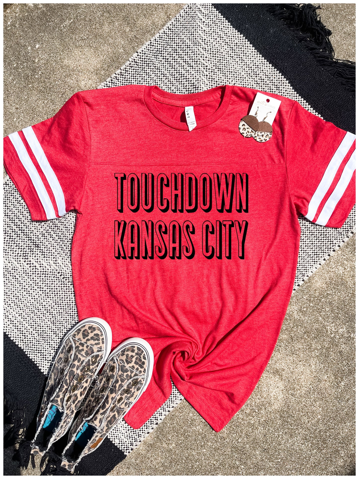 Retro Touchdown Kansas City Red Striped Sleeve Tee