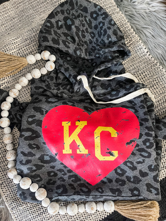 KC Heart Black Leopard Fleece Hoodie