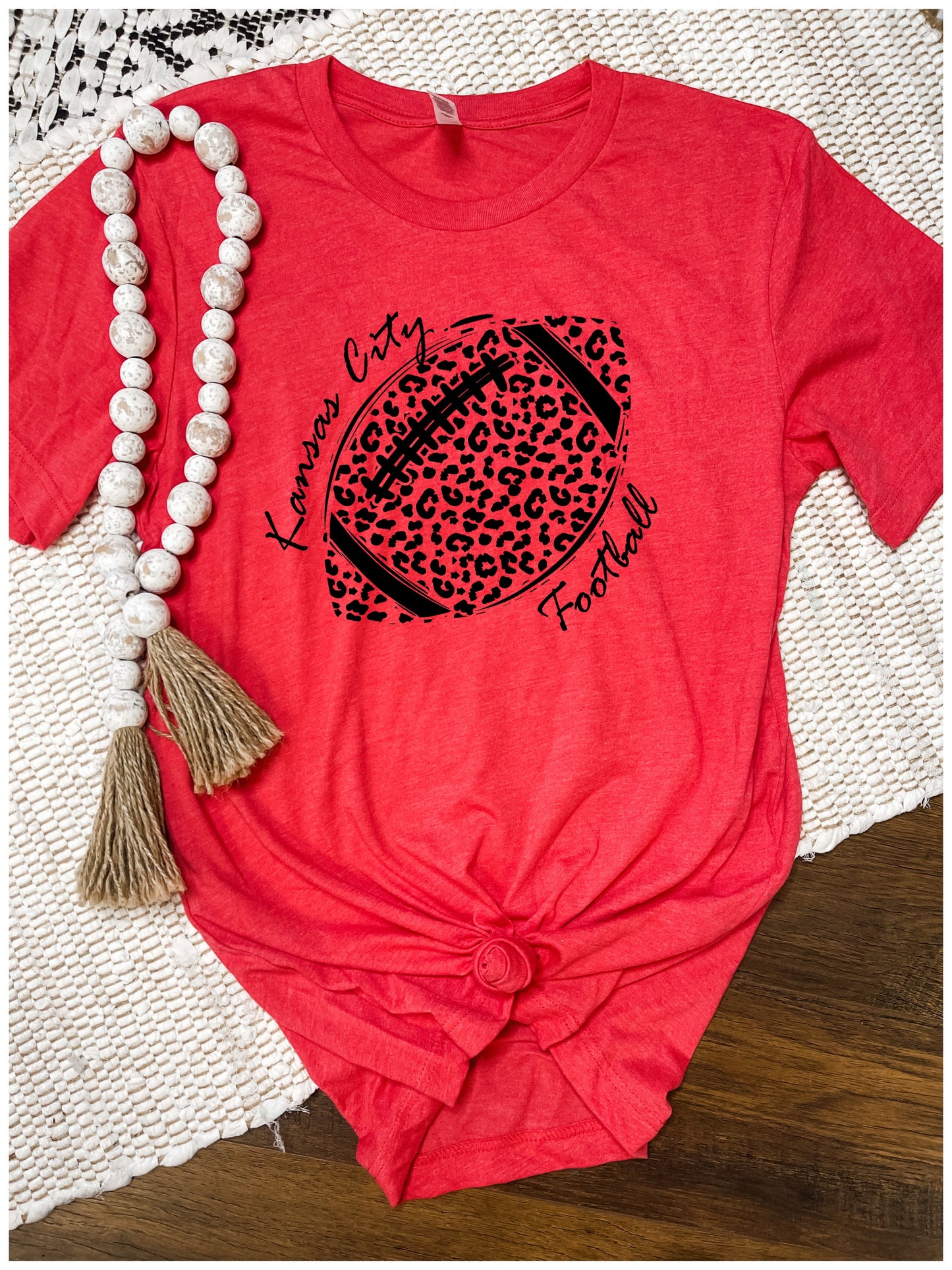 Kansas City Football Leopard Football Red Tee