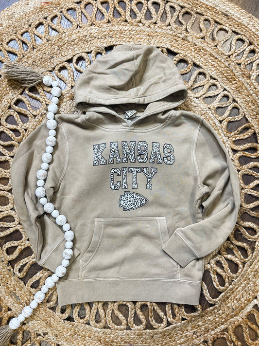 **YOUTH SIZES** Brown Leopard Arrowhead Kansas City Script Sand Hoodie