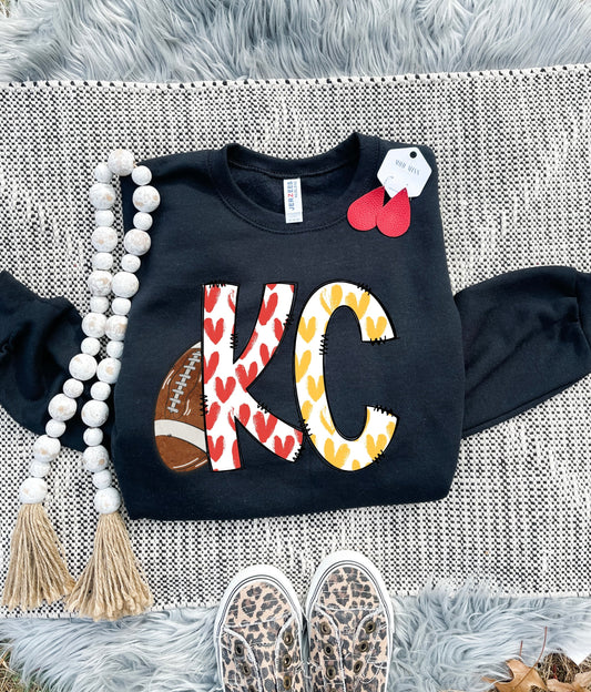 Red & Gold Heart KC Black Tee/Sweatshirt Option