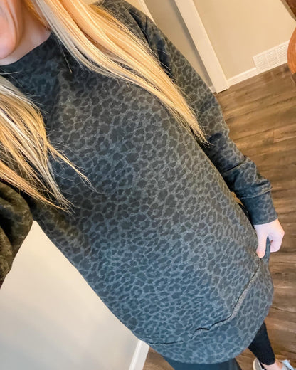 Black Leopard Tunic Fleece Pullover