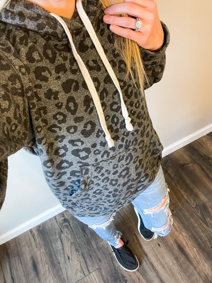 Black Leopard Fleece Hoodie