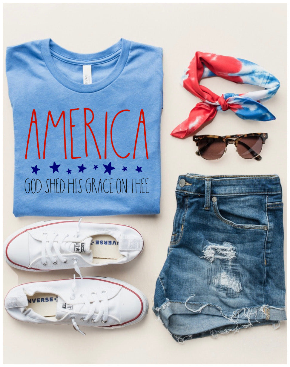 America God Shed His Grace On Thee Heather Carolina Blue