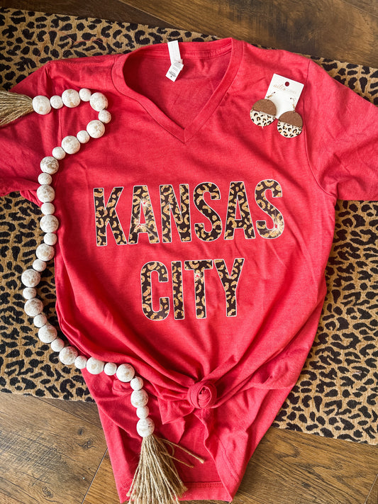 Kansas City Leopard Red V-Neck