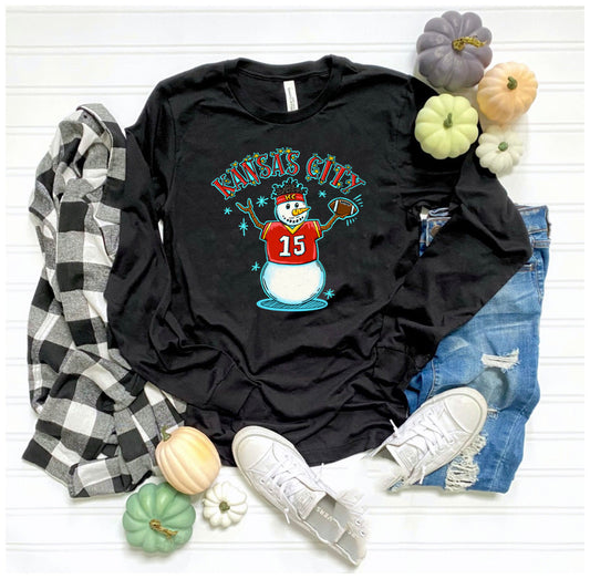 **HALFTIME DEAL** Kansas City Snowman Black Long Sleeve Tee